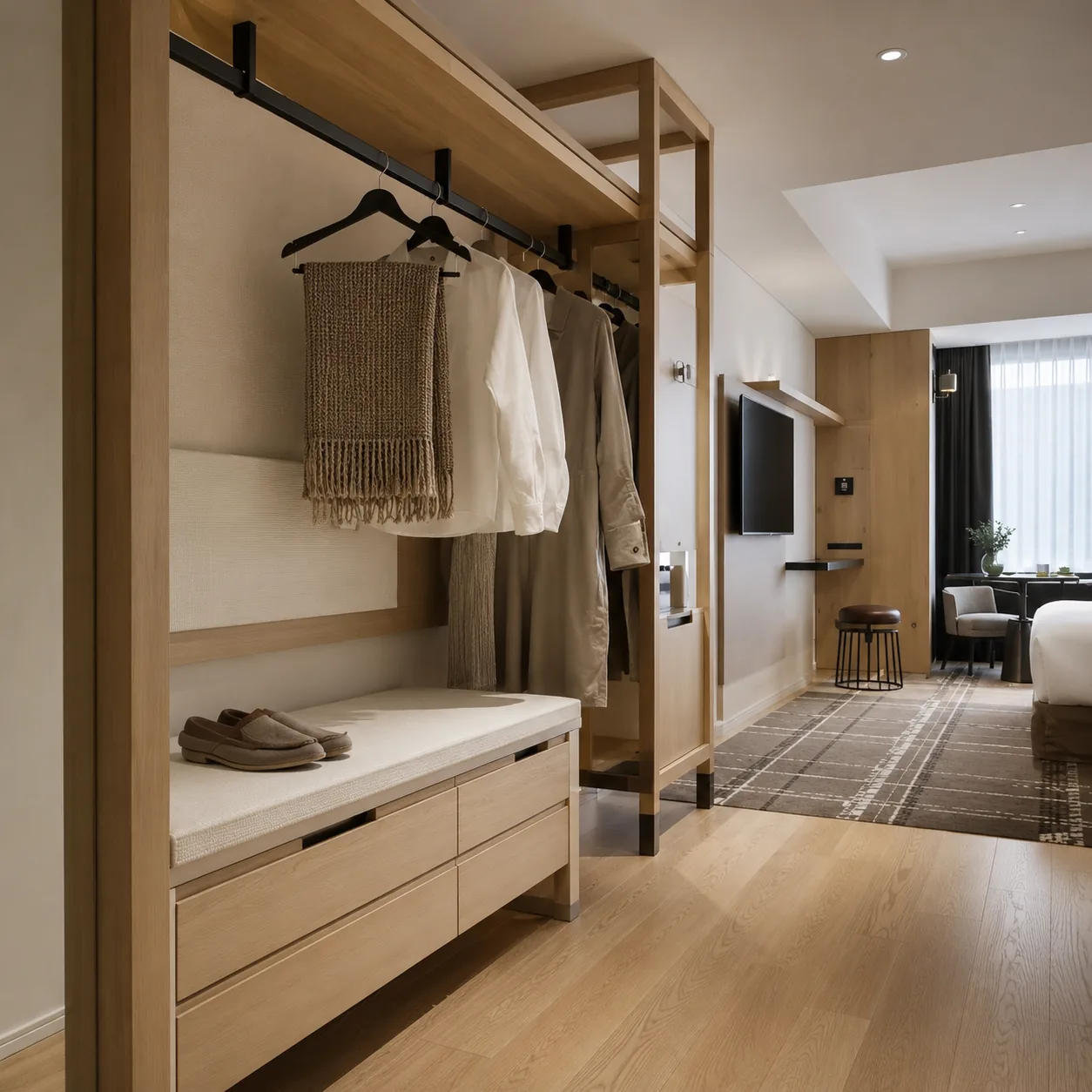 Open hotel wardrobe design for contemporary boutique hotels