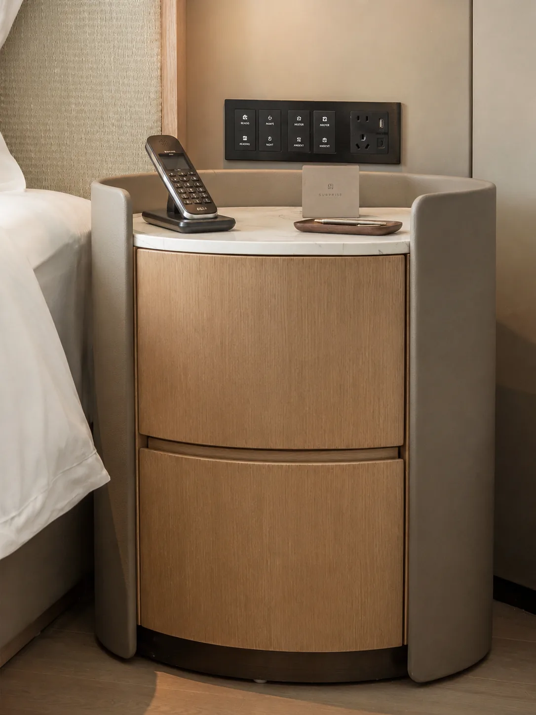 Floating wall mounted hotel bedside table