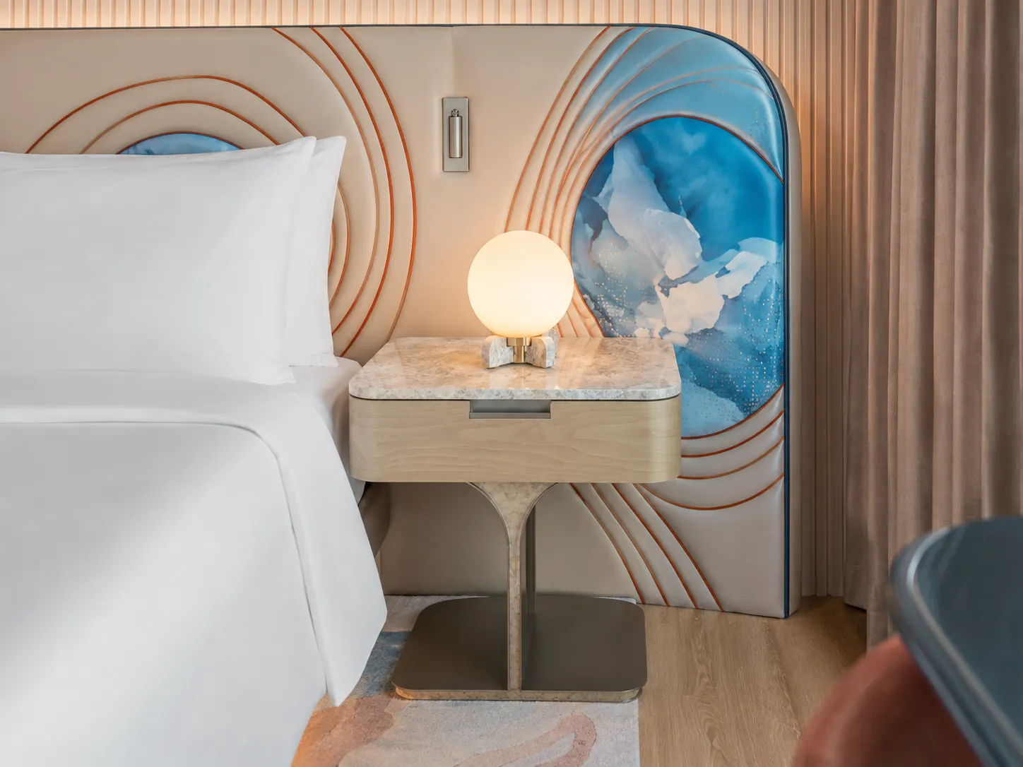 Hotel headboards with integrated floating nightstands