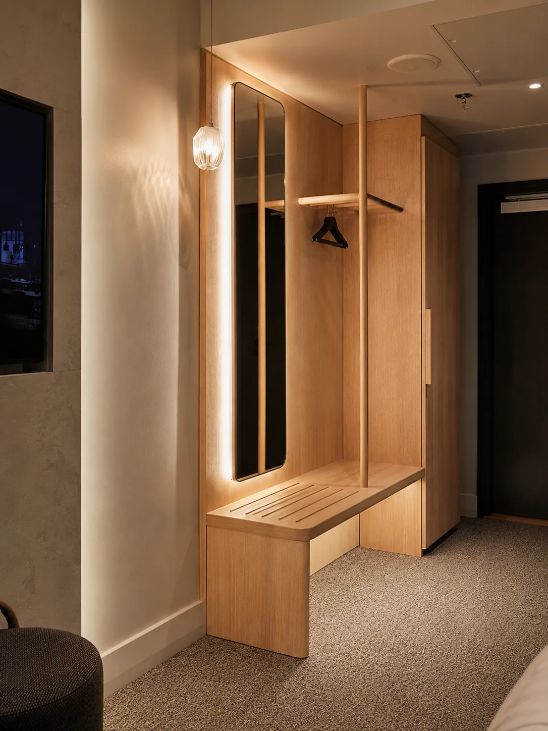 Checking fit and accessibility of integrated safe and minibar