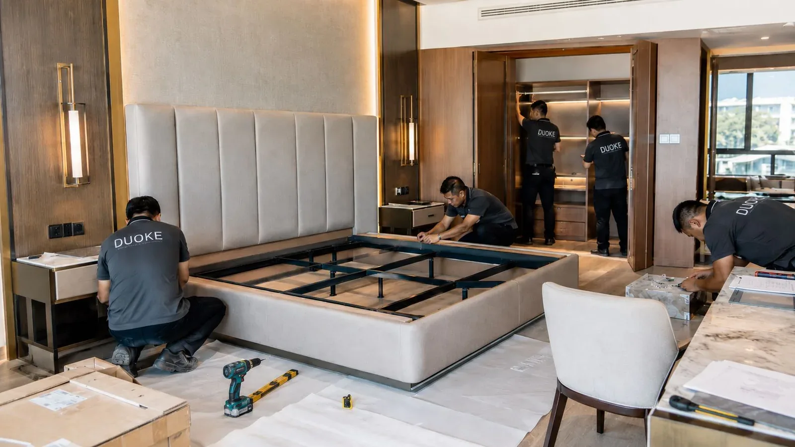 Hotel furniture packing with labels