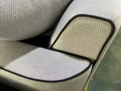 Metal finish detail for hotel chairs
