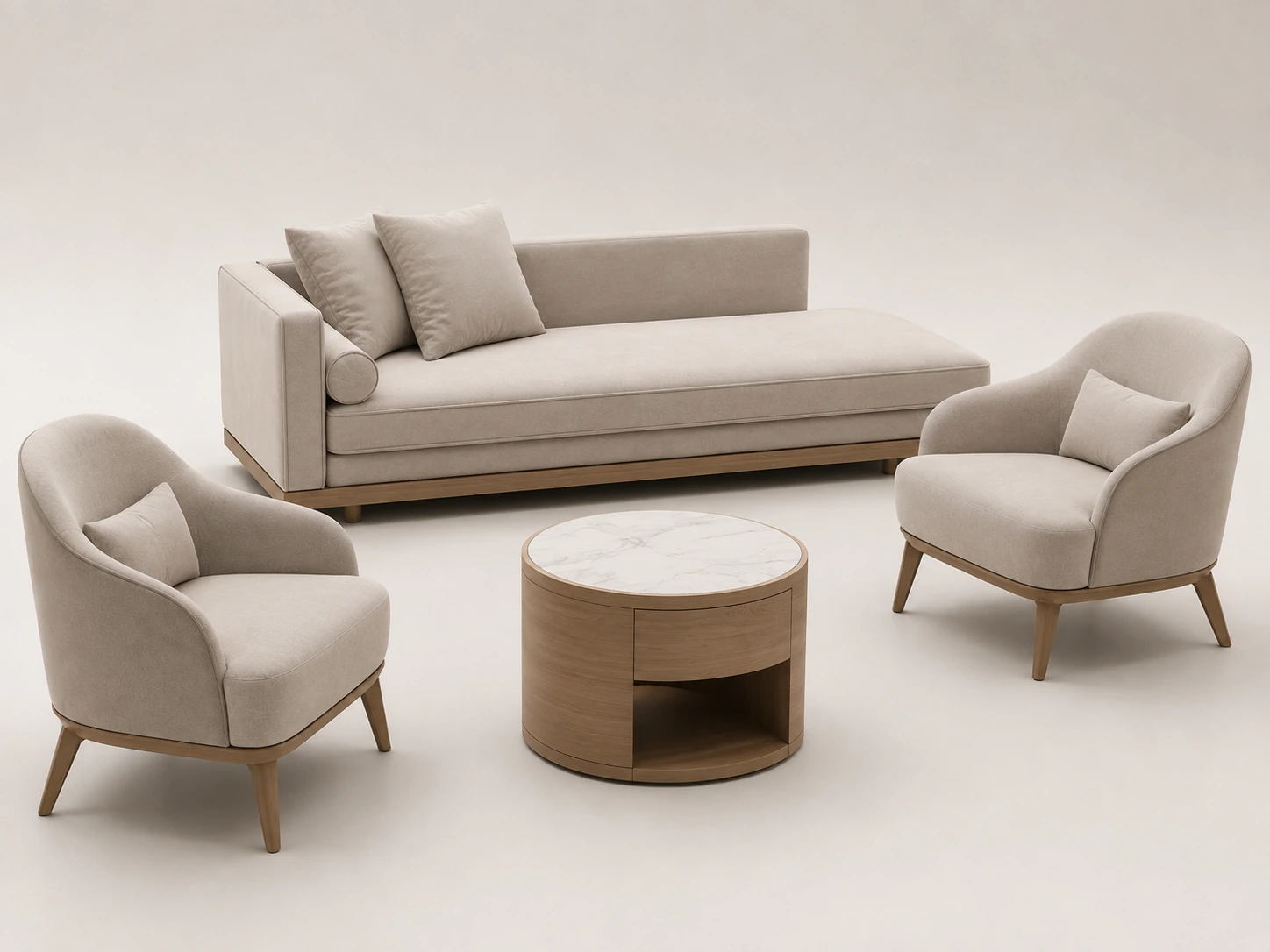 Hotel lounge zone with sofa and coffee table