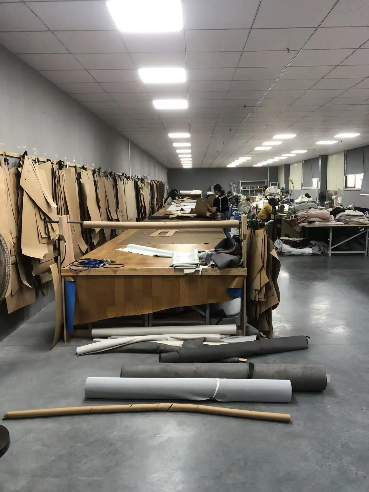 Upholstery sewing and wrapping in furniture factory