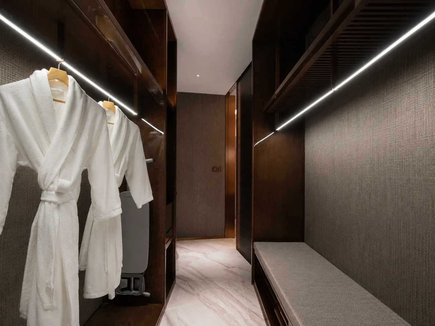 Soft-close hinge hardware used in hotel wardrobes